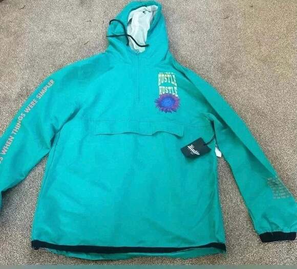 Brooklyn Cloth Hustle Simple Life Anorak Hoodie Windbreaker Jacket Teal Size M - Picture 1 of 7